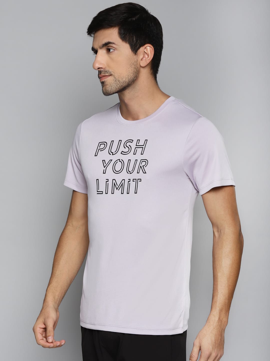 ALCIS Men Grey Typography Printed Slim Fit Running T-shirt
