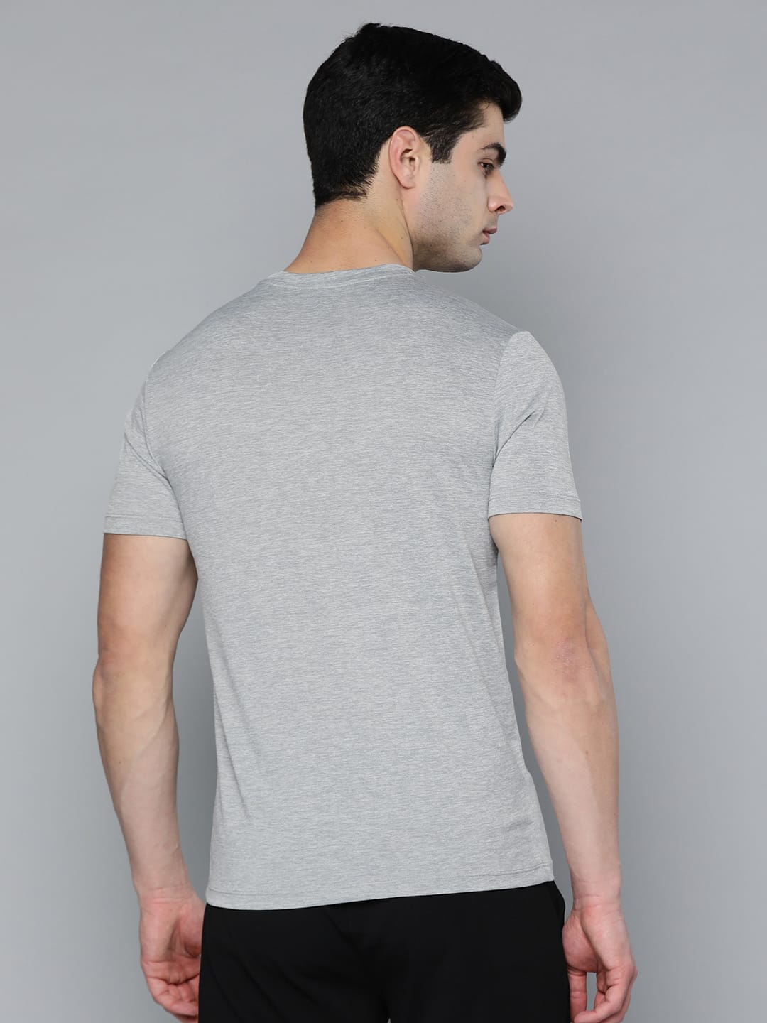 Alcis Men Grey Melange Red Typography Printed T-shirt