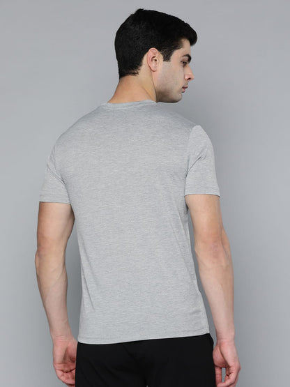 Alcis Men Grey Melange Red Typography Printed T-shirt