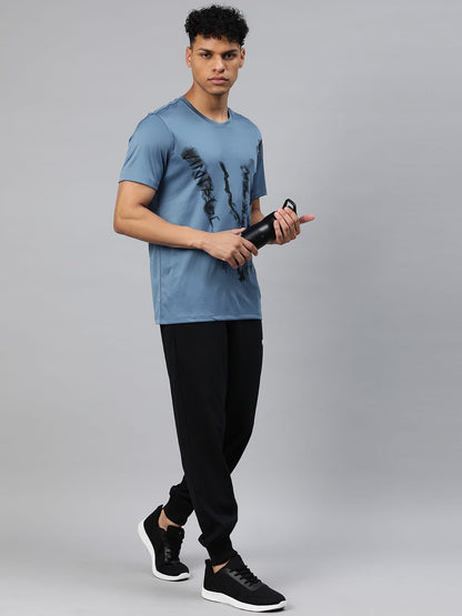 Alcis Men Blue Typography Printed Dry Tech Slim Fit T-shirt