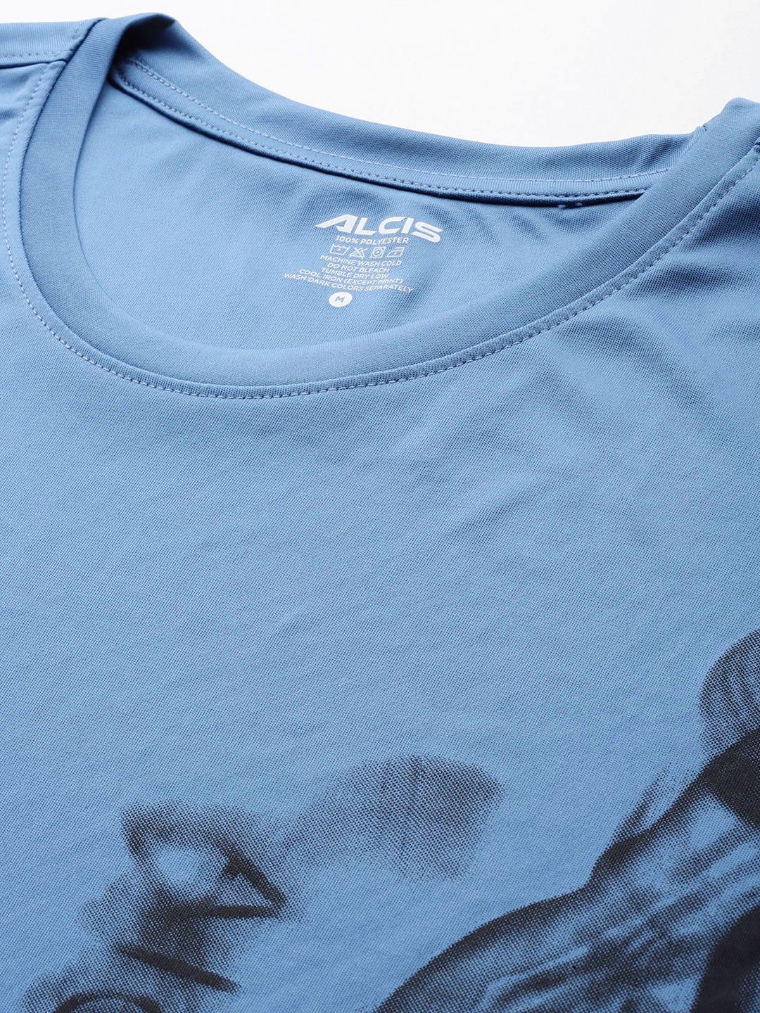Alcis Men Blue Typography Printed Dry Tech Slim Fit T-shirt