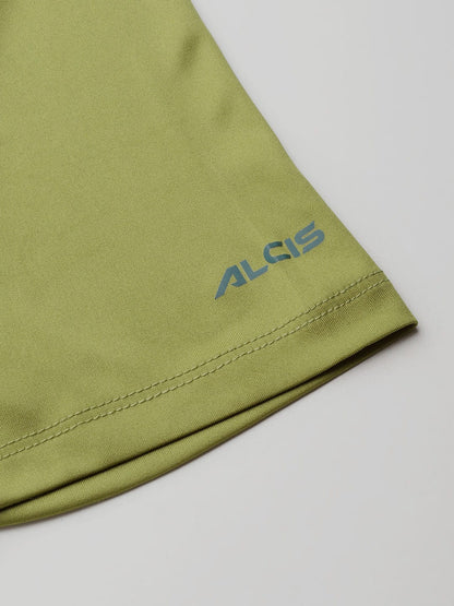 Alcis Men Olive Green Printed Anti Static Slim Fit Sports T-shirt