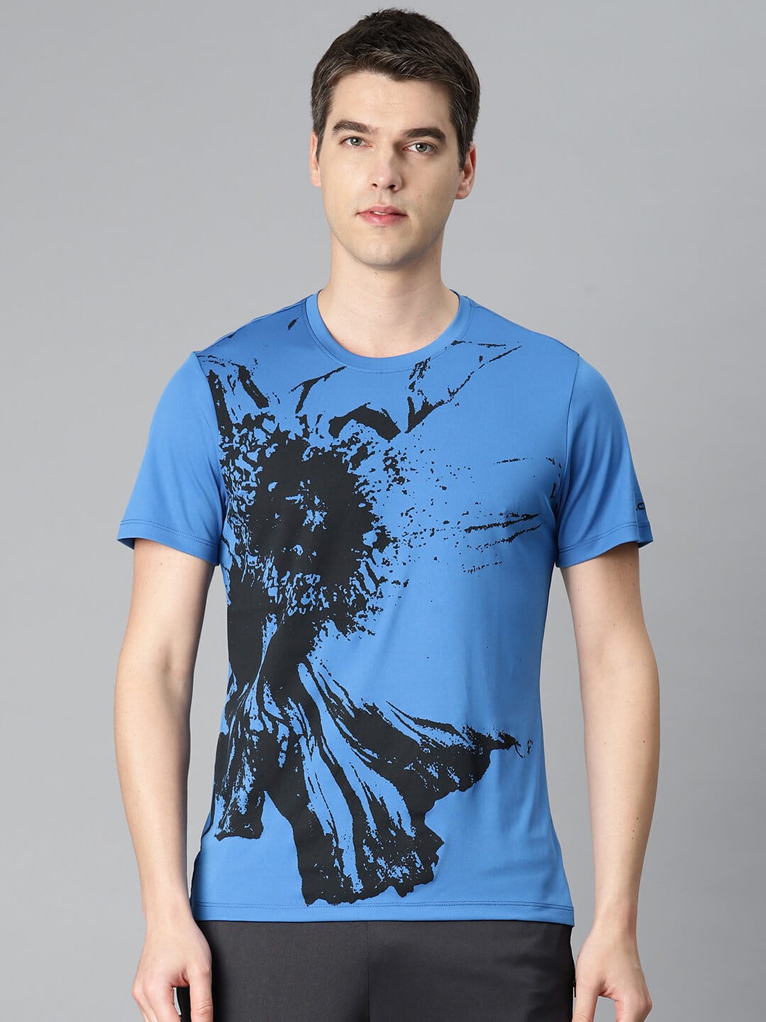 Alcis Men Blue Printed Anti Static Slim Fit Sports T-shirt