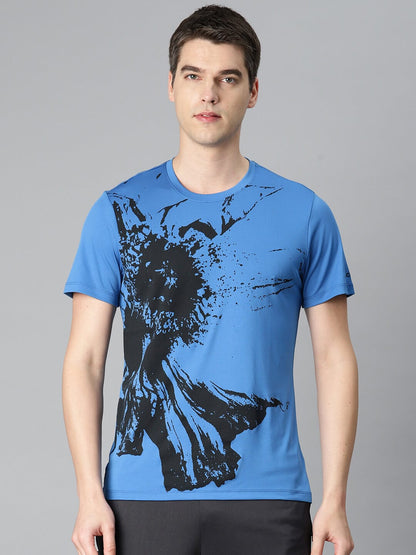 Alcis Men Blue Printed Anti Static Slim Fit Sports T-shirt