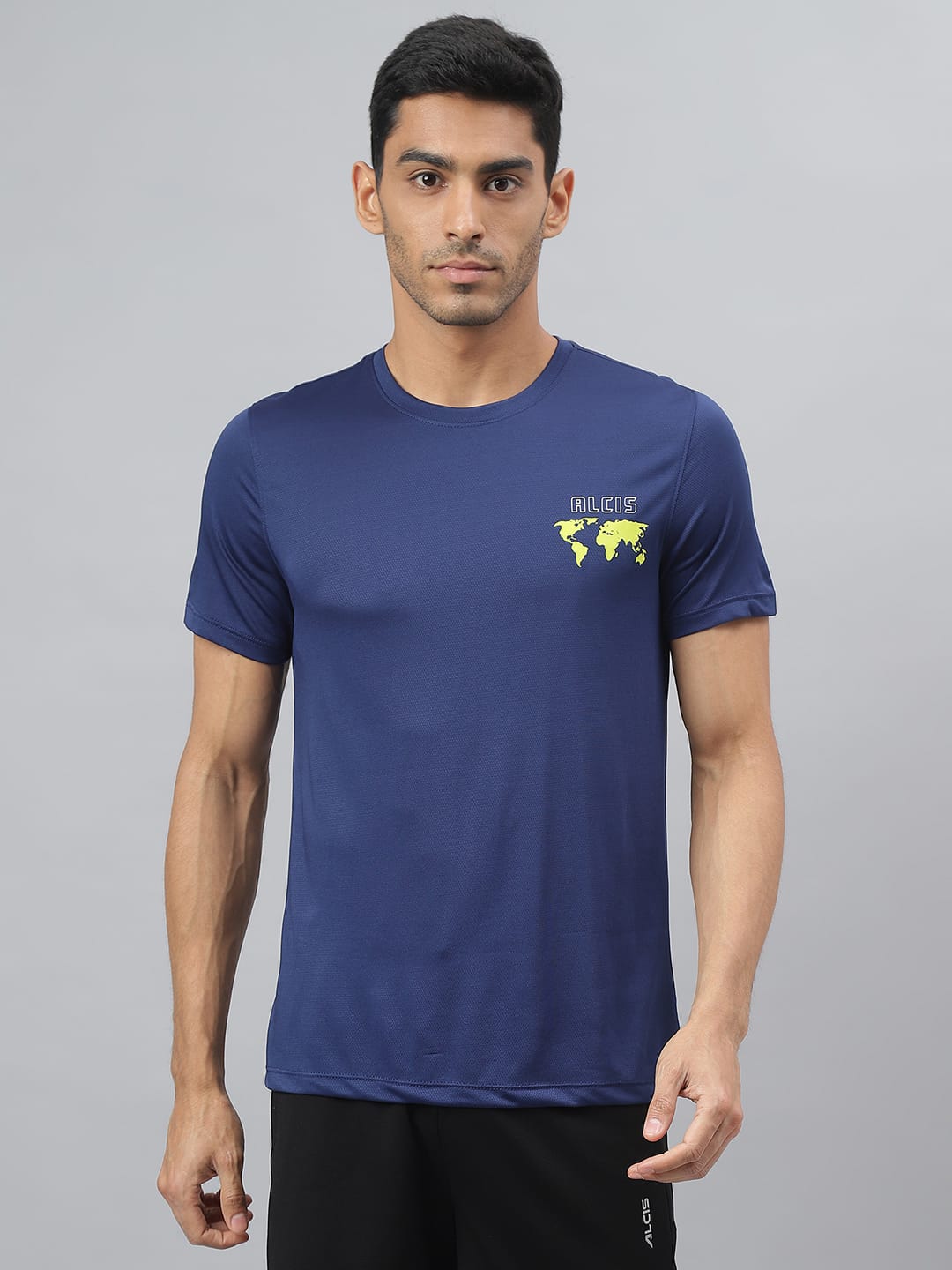 Alcis Men Printed Navy Anti-Static Slim-Fit Round Neck Training T-Shirt