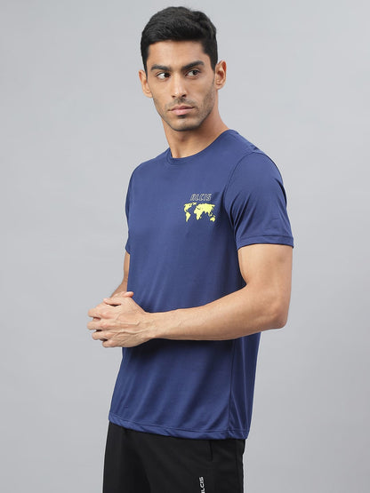 Alcis Men Printed Navy Anti-Static Slim-Fit Round Neck Training T-Shirt