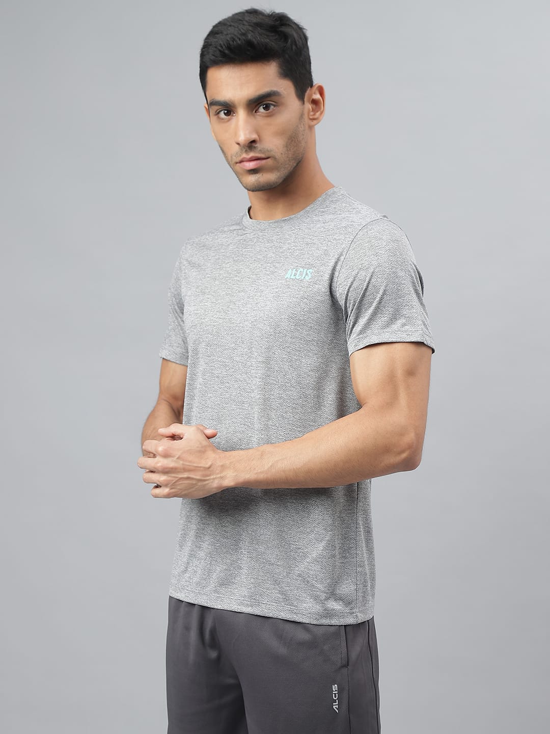 Alcis Men Printed Grey Cationic Anti-Static Slim-Fit Round Neck Training T-Shirt