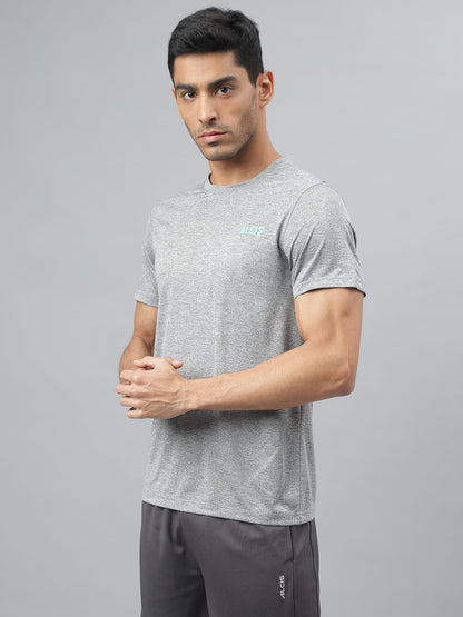 Alcis Men Printed Grey Cationic Anti-Static Slim-Fit Round Neck Training T-Shirt