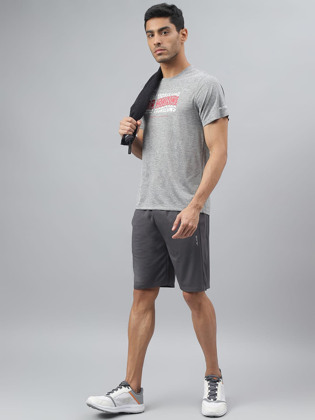 Alcis Men Printed Grey Cationic Anti-Static Slim-Fit Round Neck Training T-Shirt