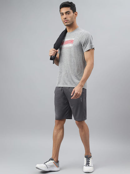 Alcis Men Printed Grey Cationic Anti-Static Slim-Fit Round Neck Training T-Shirt