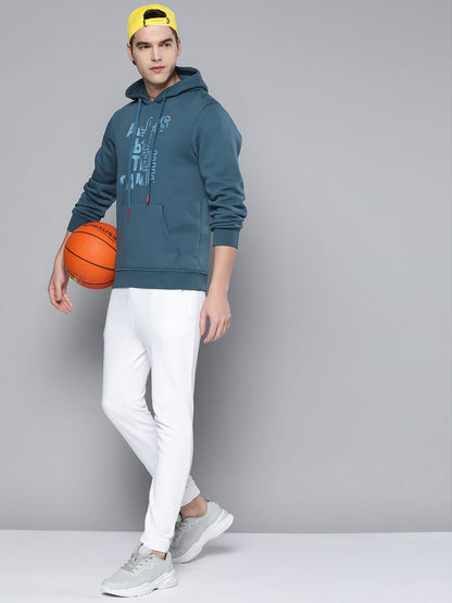 Alcis Men Teal Blue Printed Hooded Sweatshirt