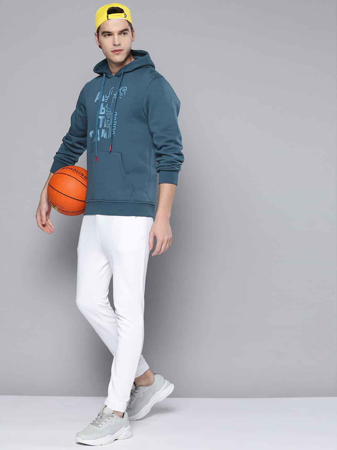 Alcis Men Teal Blue Printed Hooded Sweatshirt