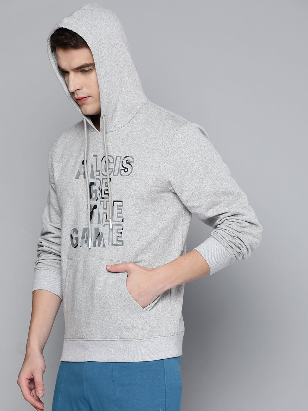 Alcis Men Grey Printed Hooded Sweatshirt