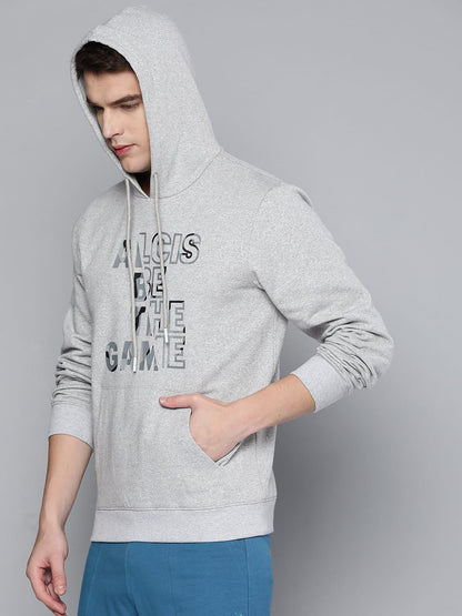 Alcis Men Grey Printed Hooded Sweatshirt