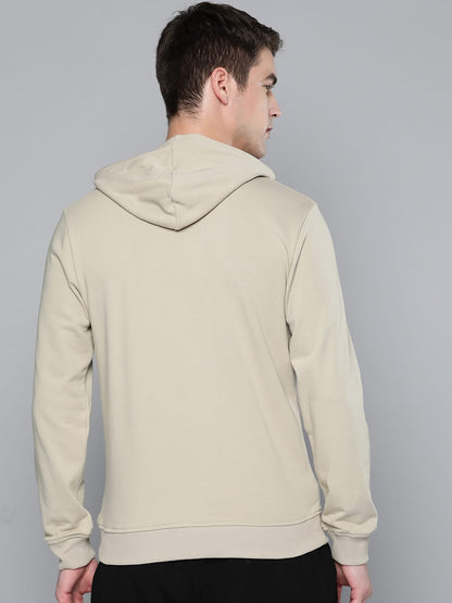Alcis Men Cream-Coloured Printed Hooded Sweatshirt