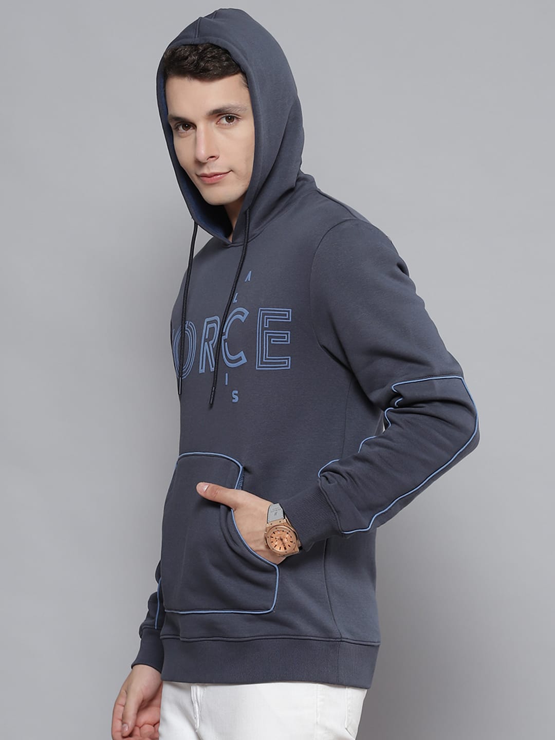 Alcis Men Navy Blue Printed Hooded Sweatshirt