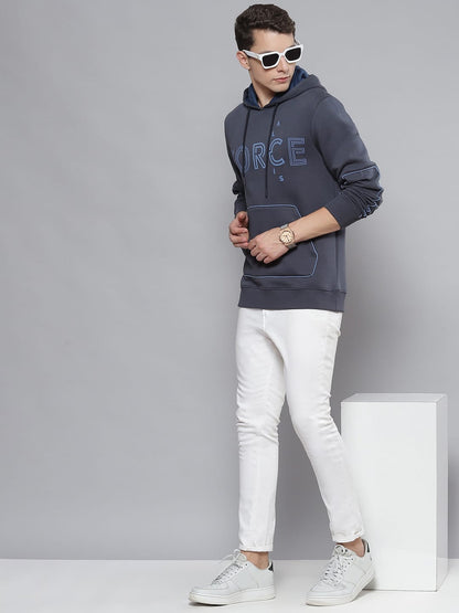 Alcis Men Navy Blue Printed Hooded Sweatshirt