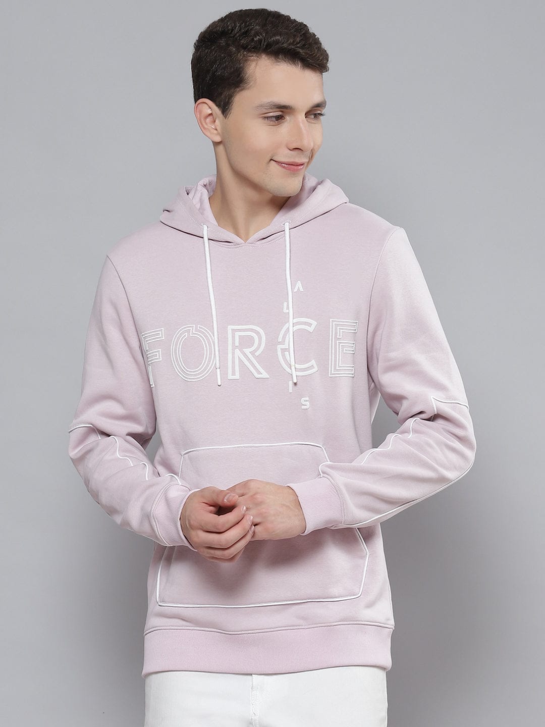 Alcis Men Lavender & White Printed Hooded Sweatshirt