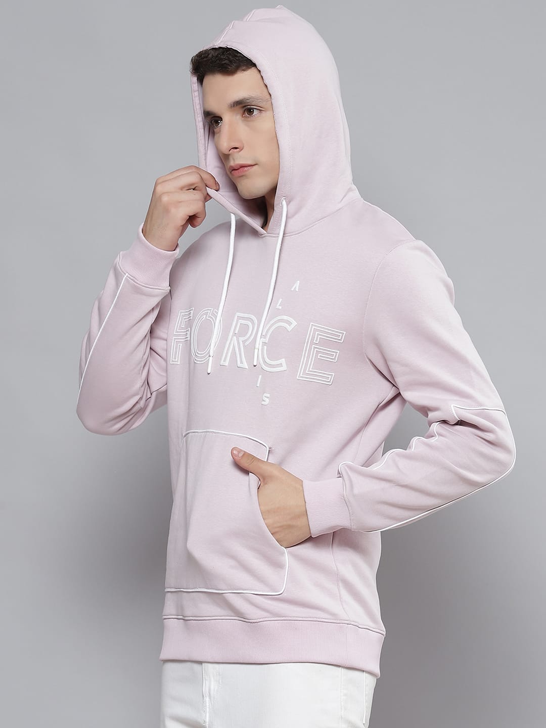 Alcis Men Lavender & White Printed Hooded Sweatshirt