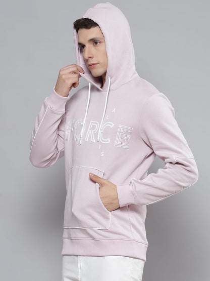 Alcis Men Lavender & White Printed Hooded Sweatshirt