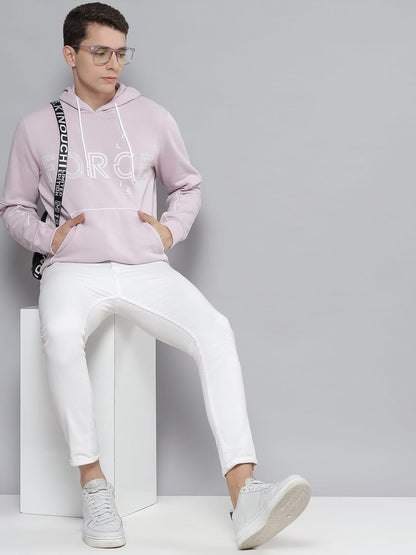 Alcis Men Lavender & White Printed Hooded Sweatshirt