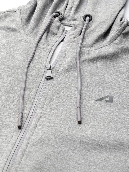 Alcis Men Grey Solid Hooded Sweatshirt