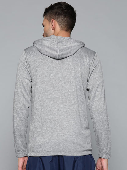Alcis Men Grey Solid Hooded Sweatshirt