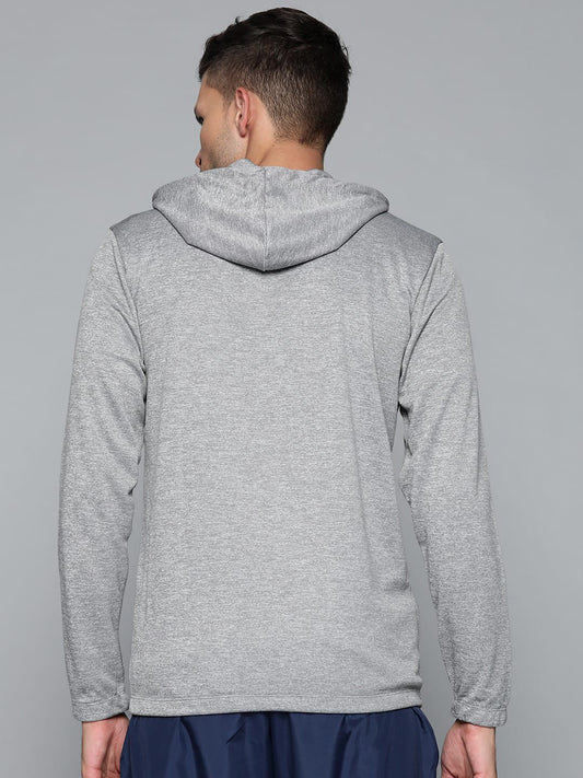 Alcis Men Grey Solid Hooded Sweatshirt