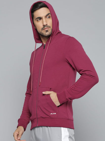 Alcis Men Maroon Hooded Sweatshirt