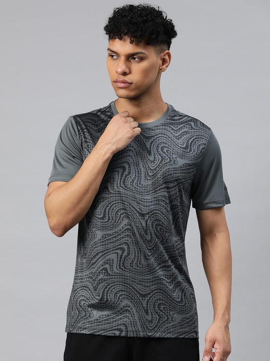 Alcis Men Grey Printed Dry Tech Slim Fit T-shirt