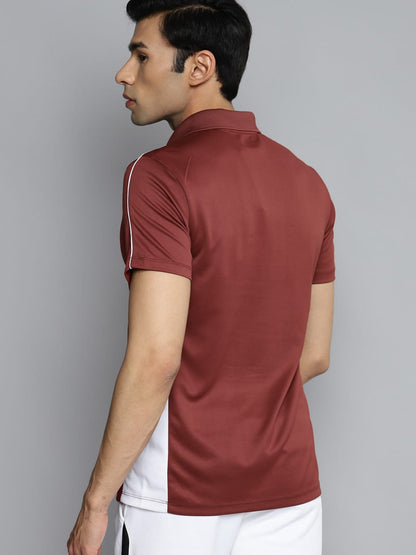 Alcis Men Maroon White Polo Collar Slim Fit Training or Gym T-shirt