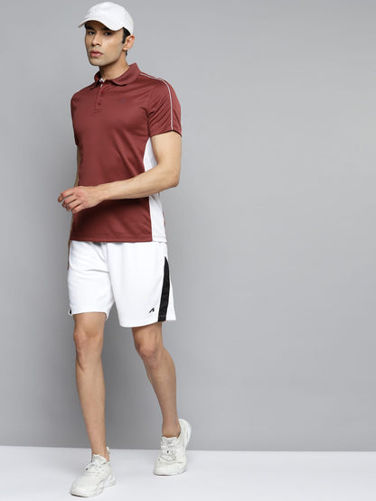 Alcis Men Maroon White Polo Collar Slim Fit Training or Gym T-shirt