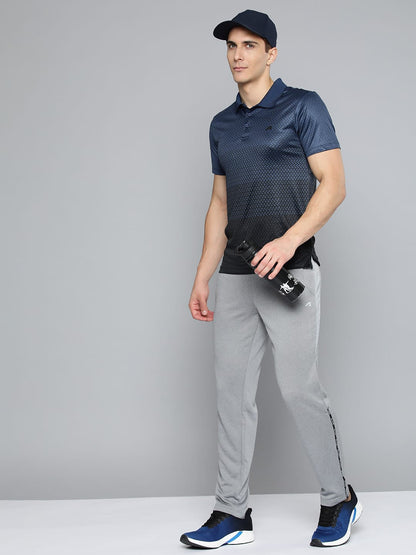 Alcis Men Navy Blue Black Printed Polo Collar Slim Fit Running T-shirt