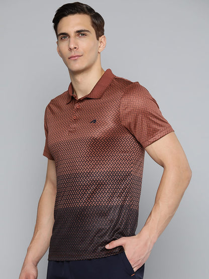 Alcis Men Brown Black Printed Polo Collar Slim Fit Running T-shirt