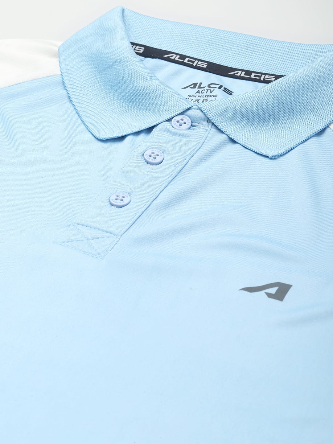 Alcis Men Blue White Polo Collar Slim Fit T-shirt