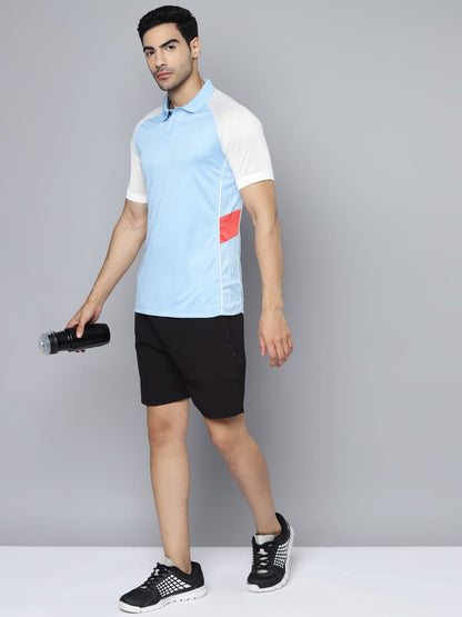 Alcis Men Blue White Polo Collar Slim Fit T-shirt