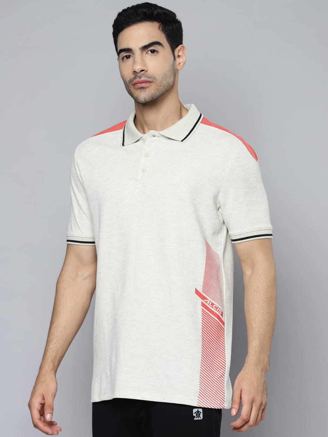 Alcis Men Off White Red Printed Polo Collar T-shirt