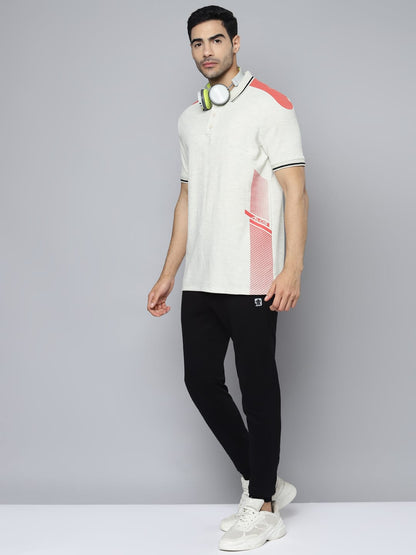 Alcis Men Off White Red Printed Polo Collar T-shirt