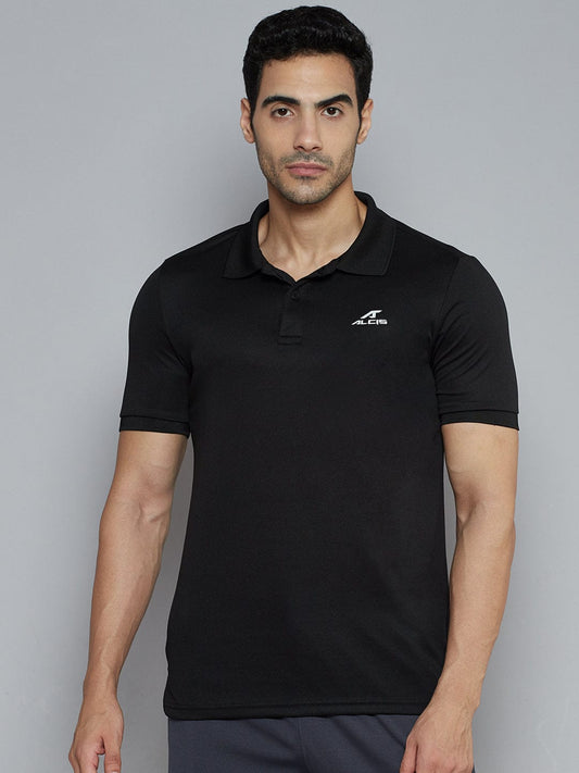 Alcis Men Black Solid Polo Collar Slim Fit T-shirt