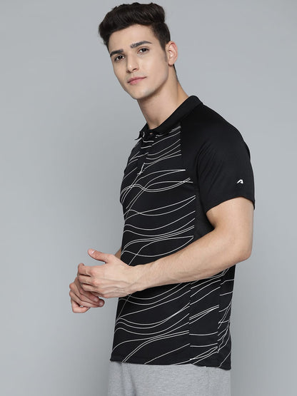 Alcis Men Black White Striped Polo Collar T-shirt