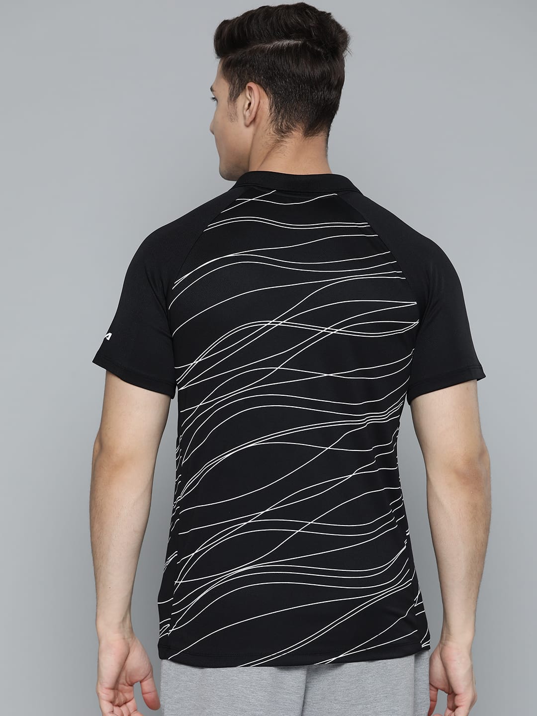 Alcis Men Black White Striped Polo Collar T-shirt