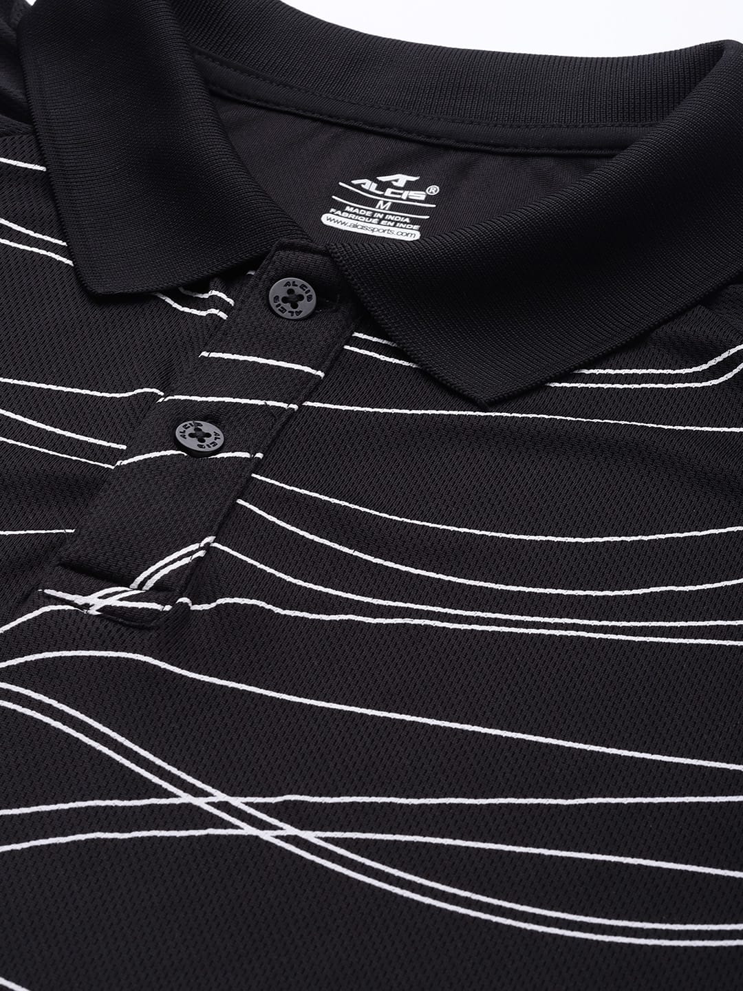 Alcis Men Black White Striped Polo Collar T-shirt