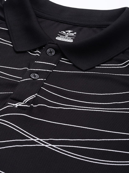 Alcis Men Black White Striped Polo Collar T-shirt