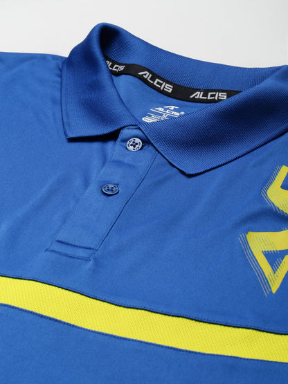 ALCIS Men Blue & Yellow Brand Logo Printed Polo Collar Slim Fit Running T-shirt
