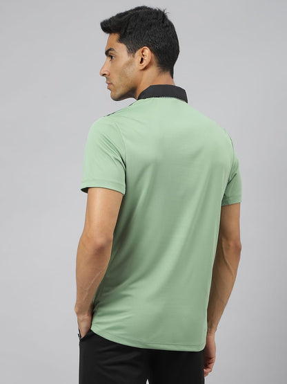 Alcis Men Frost Green Train-Tech Anti-Static Slim-Fit Training Polo T-Shirt