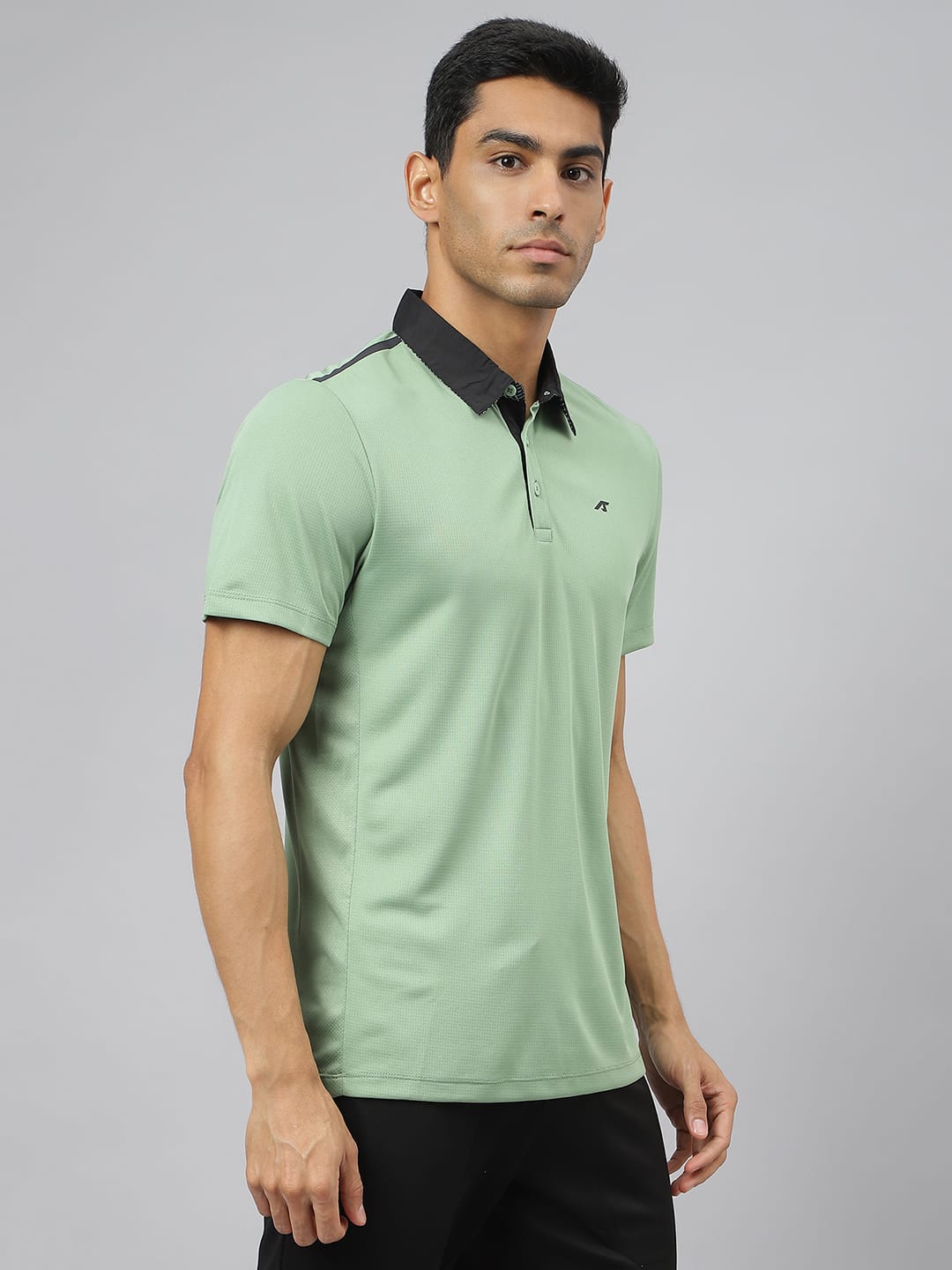 Alcis Men Frost Green Train-Tech Anti-Static Slim-Fit Training Polo T-Shirt