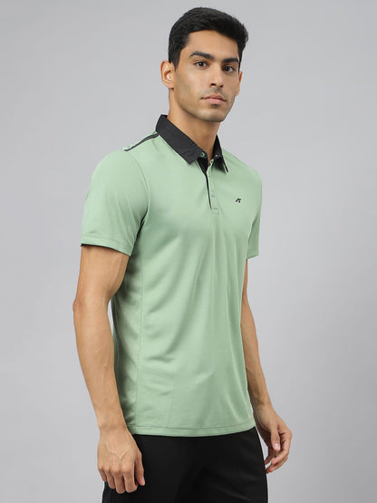 Alcis Men Frost Green Train-Tech Anti-Static Slim-Fit Training Polo T-Shirt