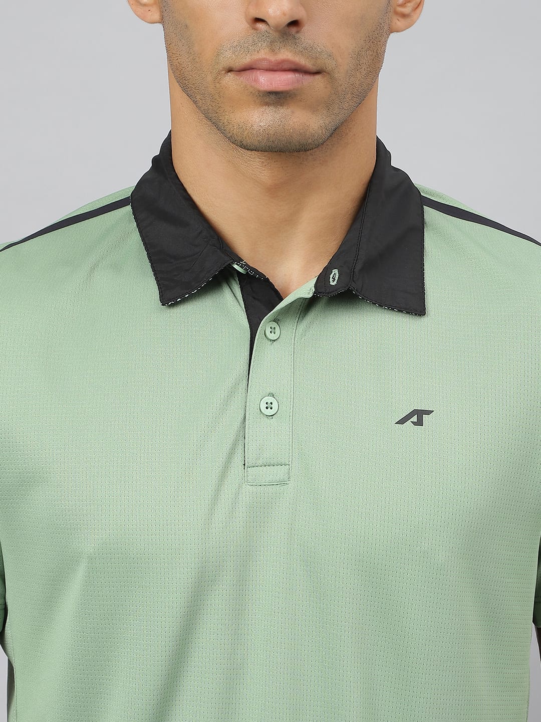 Alcis Men Frost Green Train-Tech Anti-Static Slim-Fit Training Polo T-Shirt