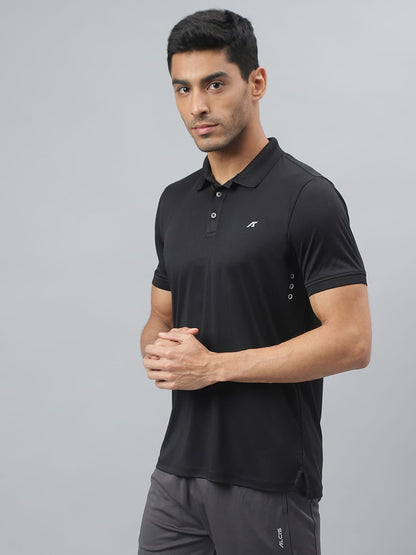 Alcis Men Black Drytech+ Anti-Static Slim-Fit Running Polo T-Shirt