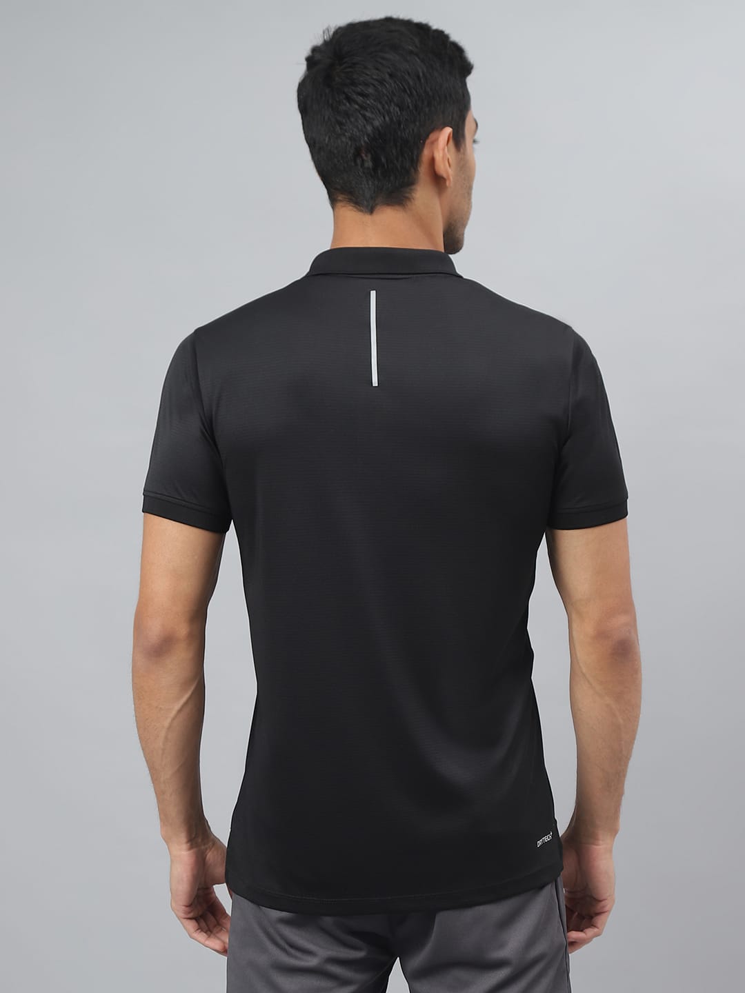 Alcis Men Black Drytech+ Anti-Static Slim-Fit Running Polo T-Shirt
